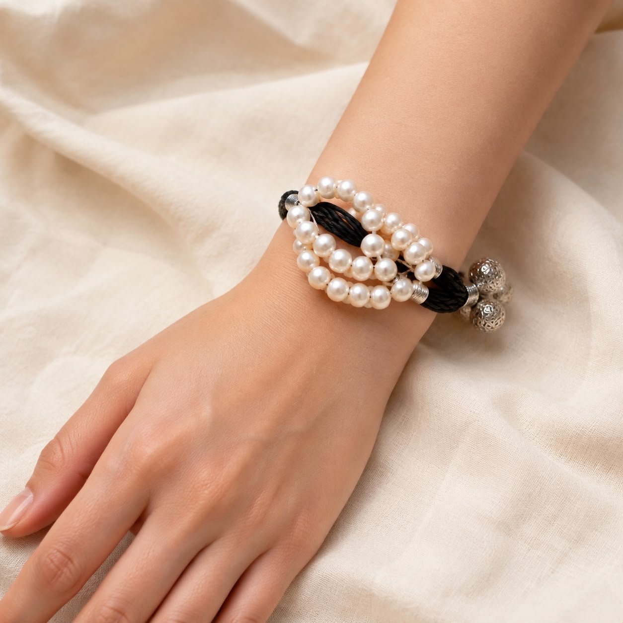 Three-Strand Freshwater Pearl Adjustable Bracelet - Image 2