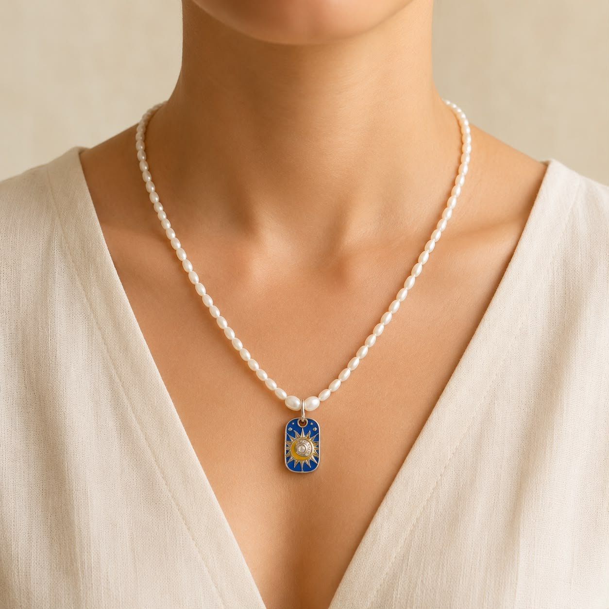Sun & Moon 92.5 Silver Pearl Necklace - Image 2