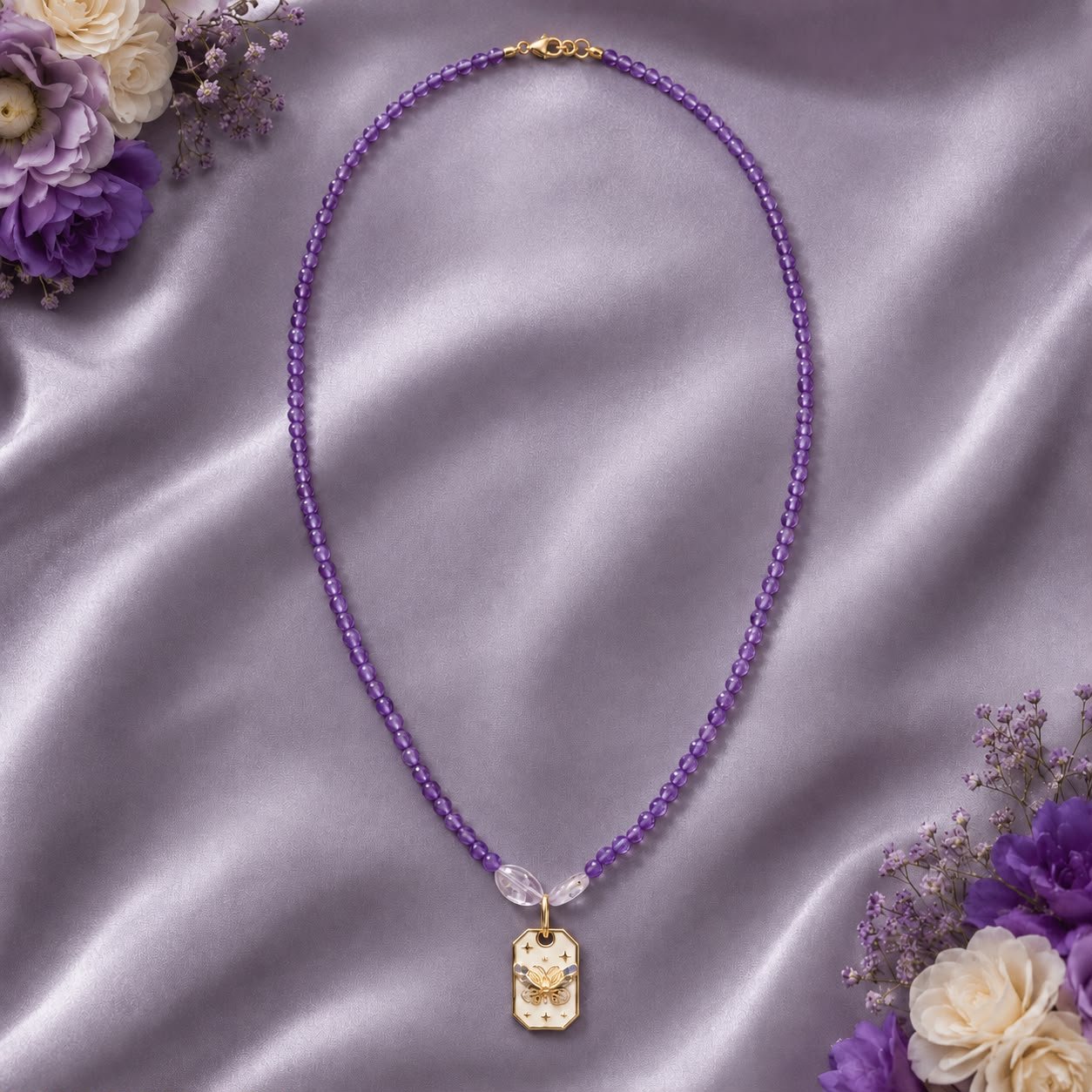 Amethyst Butterfly Necklace in 92.5 Sterling Silver
