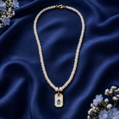 Evil Eye 92.5 Silver Pendant Pearl Necklace
