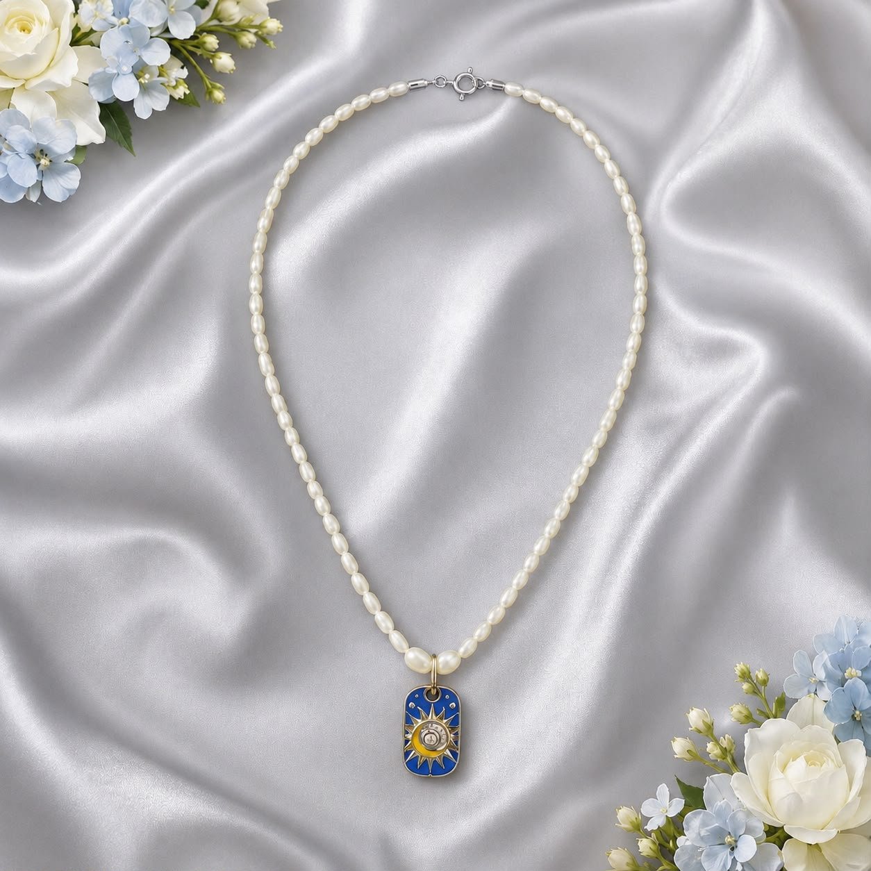 Sun & Moon 92.5 Silver Pearl Necklace