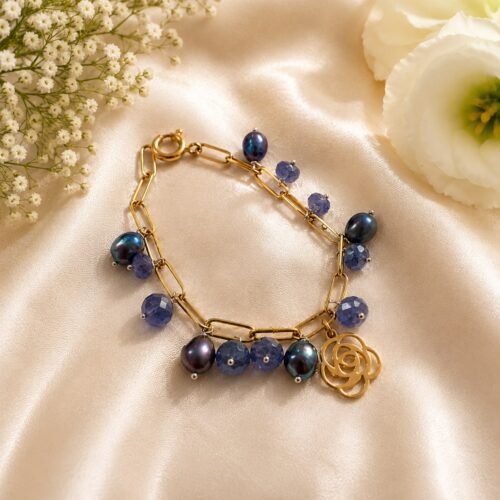Tanzanite & Pearl Charm Gold-Plated Silver Bracelet