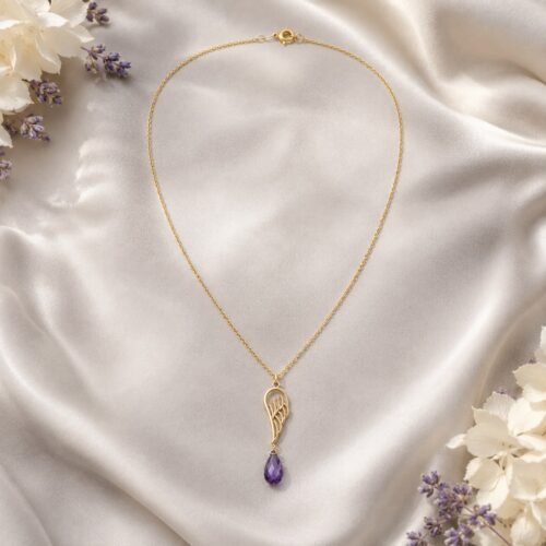 Angel Wing Amethyst Drop Pendant Necklace