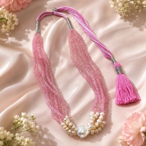Pink Quartz Multi-Layer Necklace with Baroque & Freshwater Pearls