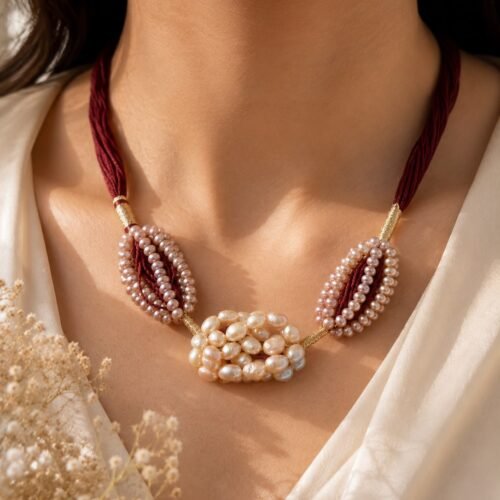 Pink, Peach & Purple Freshwater Pearl Kantha Necklace