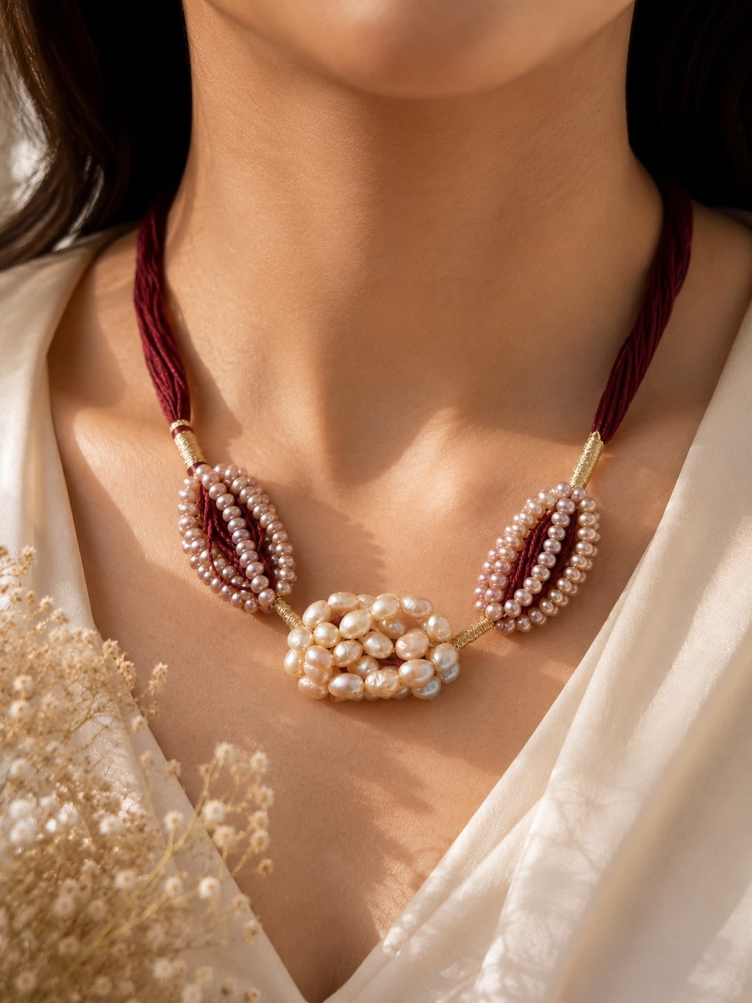 Pink, Peach & Purple Freshwater Pearl Kantha Necklace