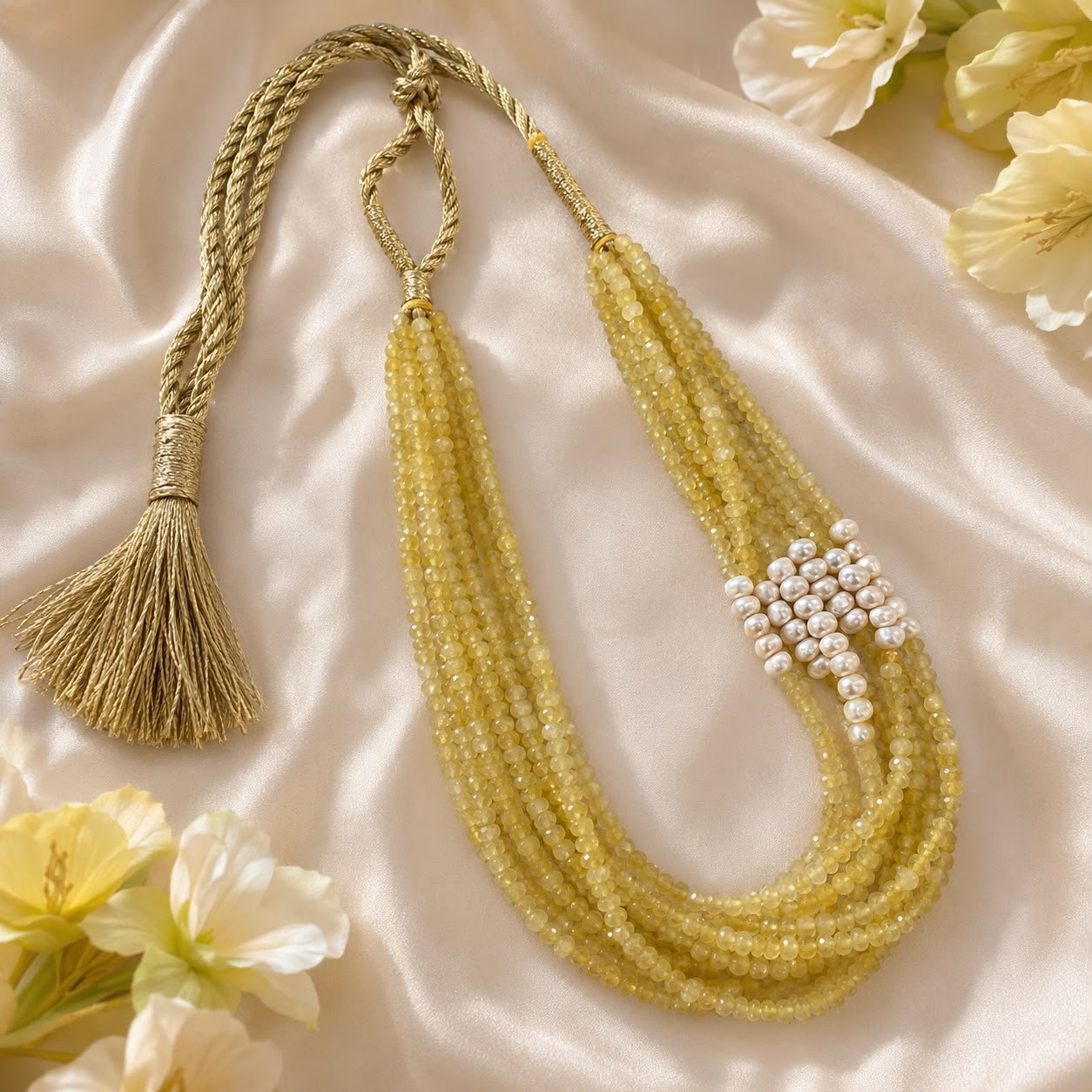 Yellow Quartz Multi-Layer Necklace with Freshwater Pearls