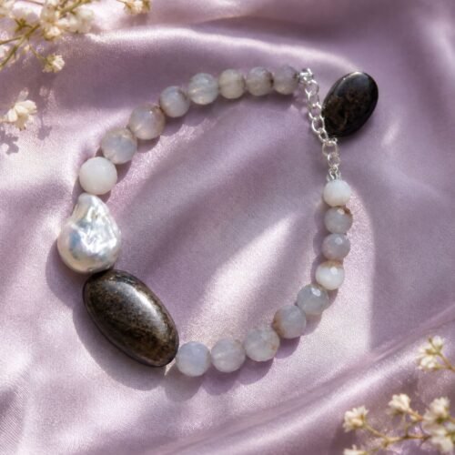 Sunrise Agate, Bronzite & Baroque Pearl Bracelet