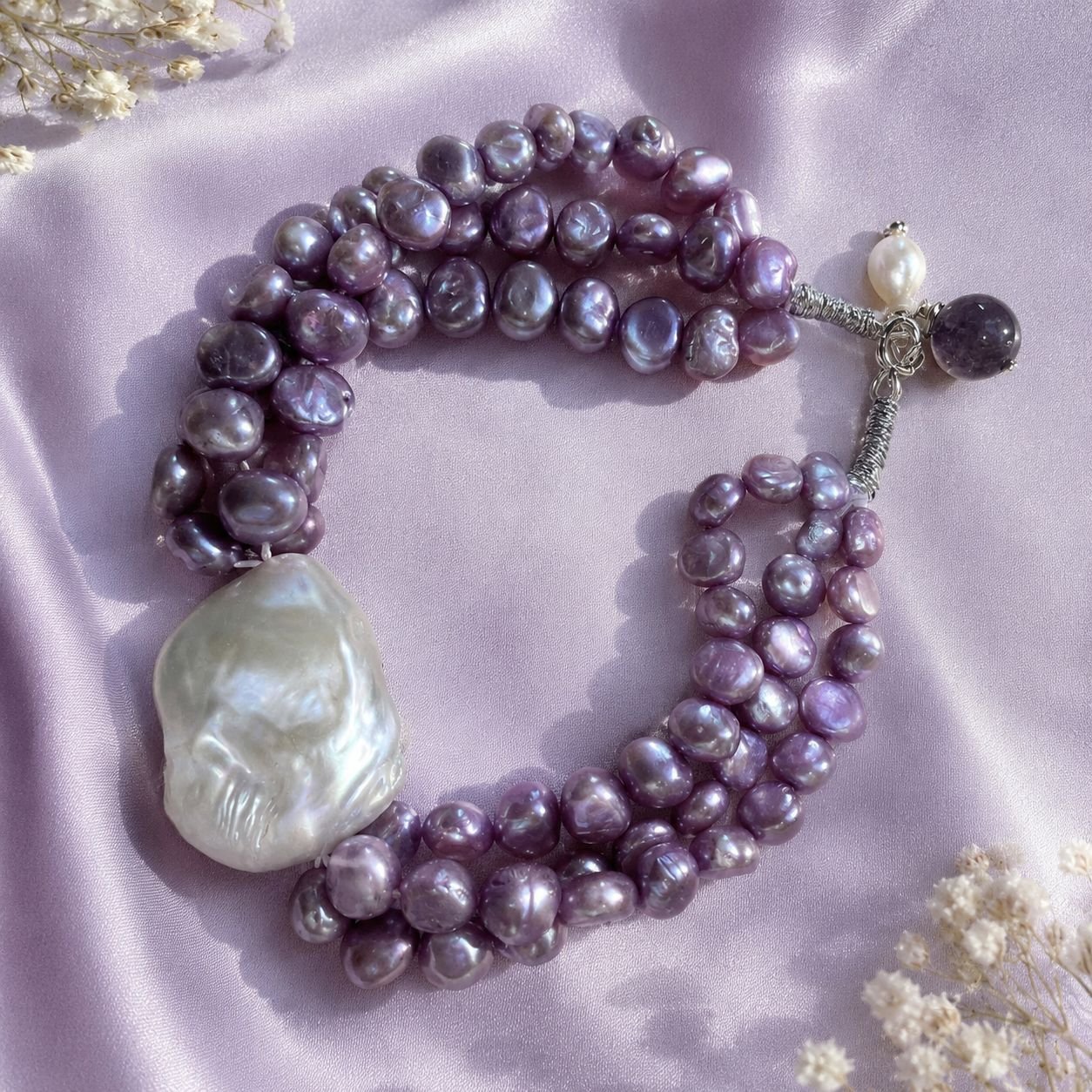 Purple Freshwater Pearl & Baroque Pearl Statement Bracelet