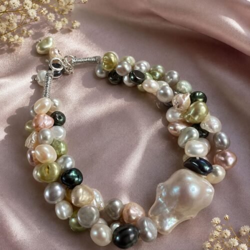 Multicolor Freshwater Pearl & Baroque Pearl Statement Bracelet