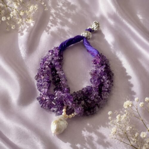 Amethyst Chip & Freshwater Baroque Pearl Stretchable Bracelet