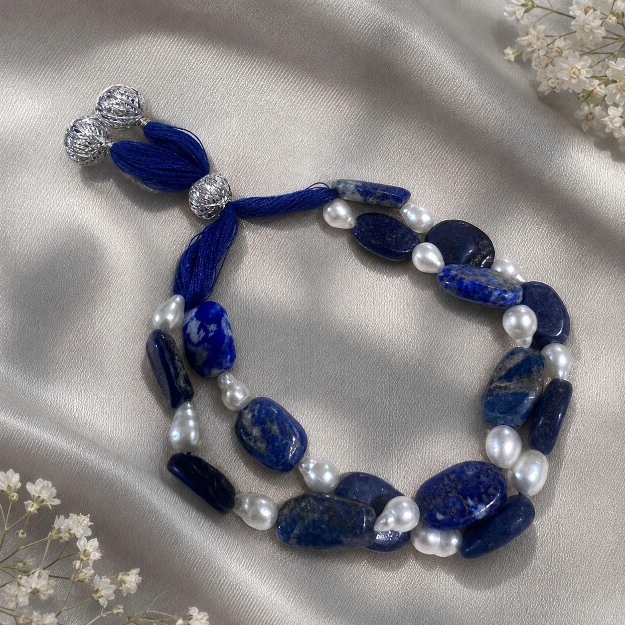 Lapis Lazuli & Freshwater Pearl Stretchable Bracelet