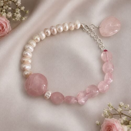 Rose Quartz & Freshwater Pearl Single-Line Bracelet