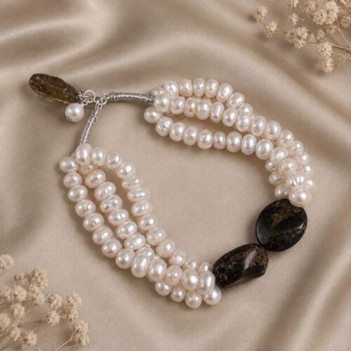 Three-Line Freshwater Pearl Bracelet with Citrine Tassel