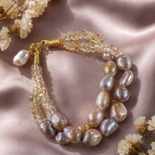 Green-Golden Freshwater Pearl & Citrine Two-Line Bracelet