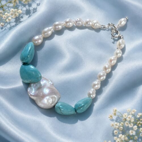 Baroque Pearl & Turquoise Heart Bracelet
