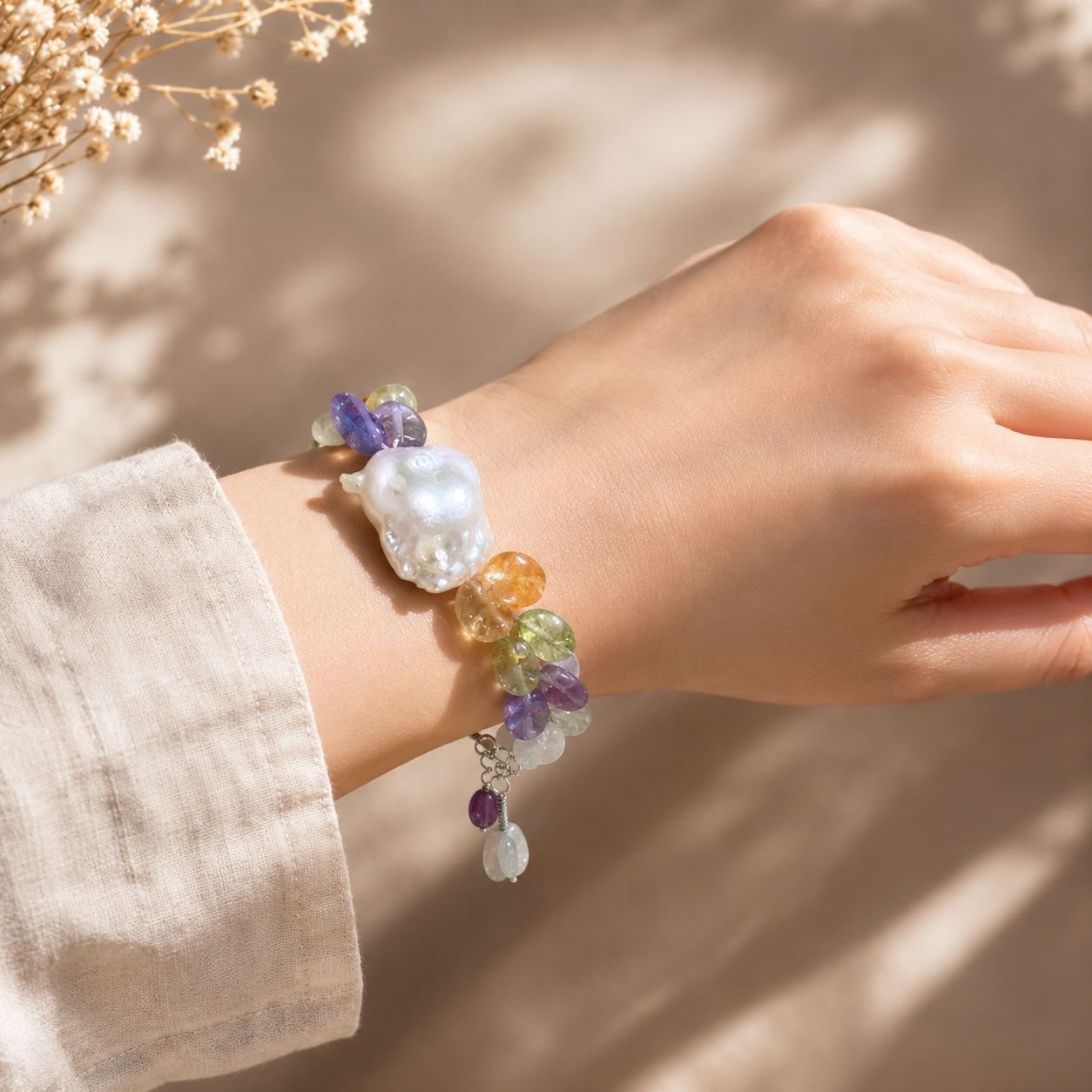 Baroque Pearl & Multi-Gemstone Bracelet - Image 2