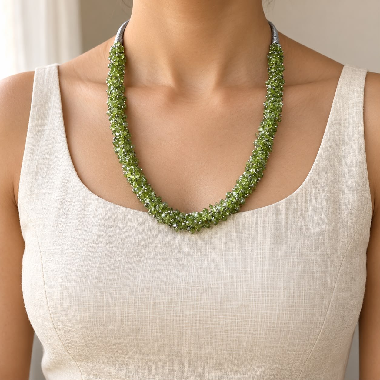 Natural Peridot Chip Statement Necklace - Image 2