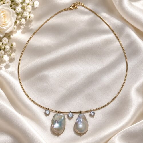 Silver Baroque Pearl Hoop Necklace