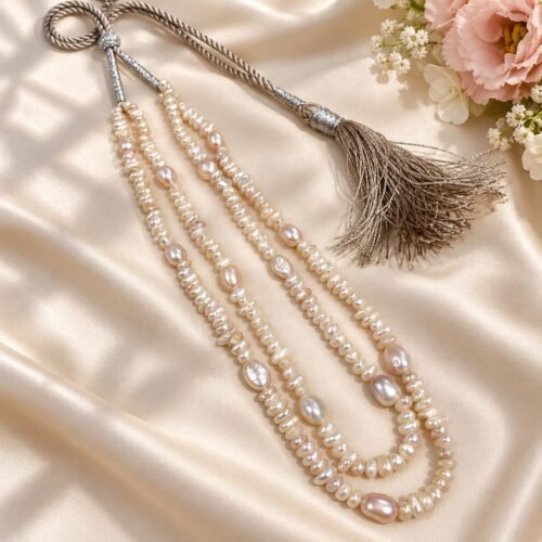 Multi-Strand Freshwater Pearl Necklace with Beige Dori