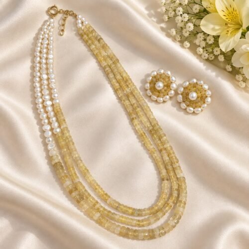 Citrine & Freshwater Pearl Three-Line Necklace Set