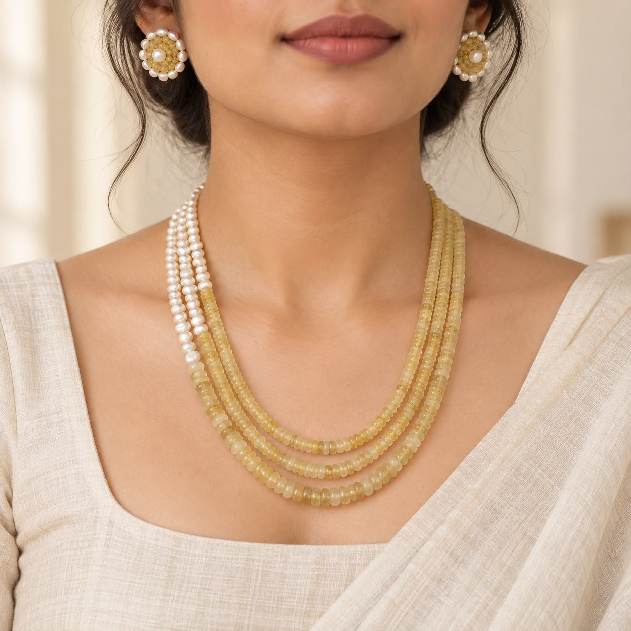 Citrine & Freshwater Pearl Three-Line Necklace Set (Copy) - Image 2