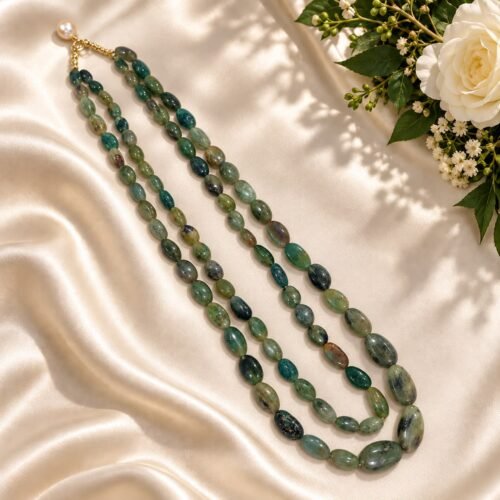 Green Russian Emerald Oval Two-Line Necklace