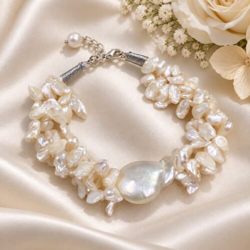 Freshwater Pearl Chip & Baroque Pearl Two-Line Bracelet