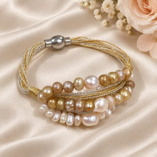 Purple & White Freshwater Pearl Two-Line Bracelet