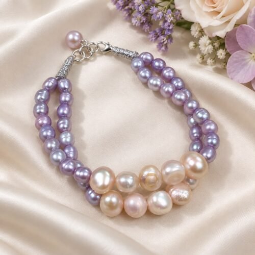 Purple & White Freshwater Pearl Two-Line Bracelet
