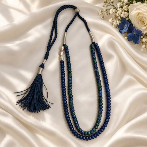 Blue Quartz Two-Line Necklace with Freshwater Pearls