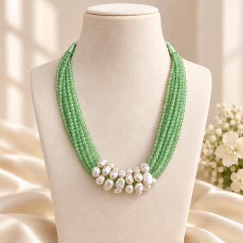 Peridot & Freshwater Pearl Seven-Line Kantha Necklace