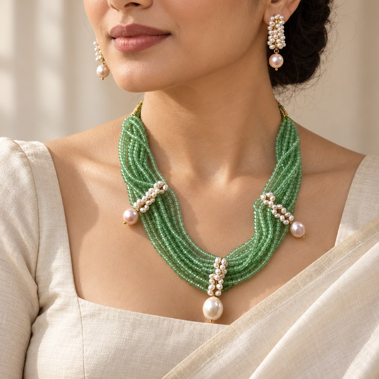 Peridot & Freshwater Pearl 8–9 Line Choker Set - Image 2