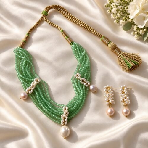 Peridot & Freshwater Pearl 8–9 Line Choker Set