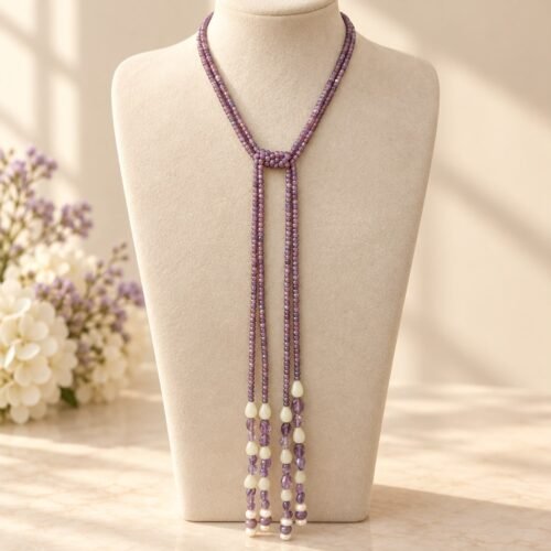 Amethyst & Green Onyx Long Lariat Necklace