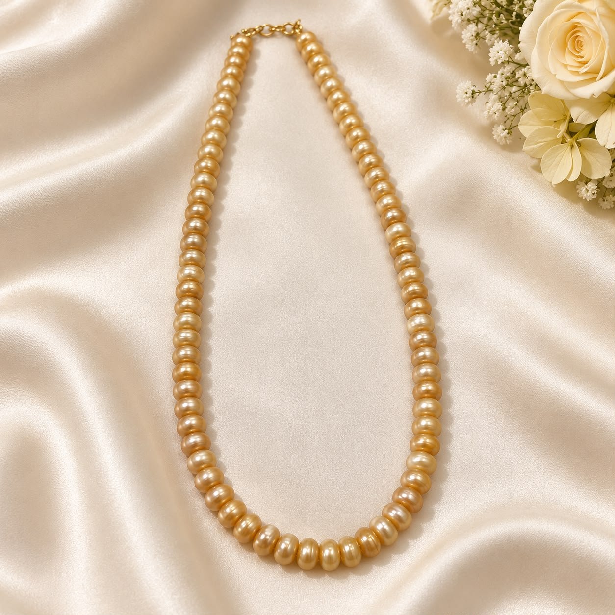 Golden Cream Freshwater Pearl Necklace – 18 Inches