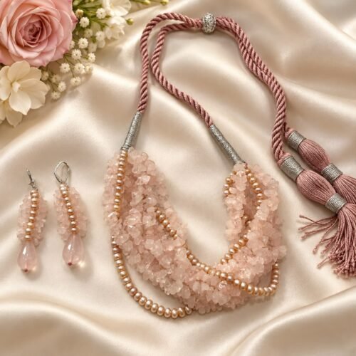 Rose Quartz Chip & Freshwater Pearl Multi-Line Necklace Set