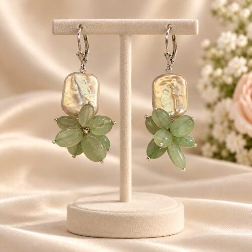 Green Onyx & Freshwater Pearl Silver Drop Earrings