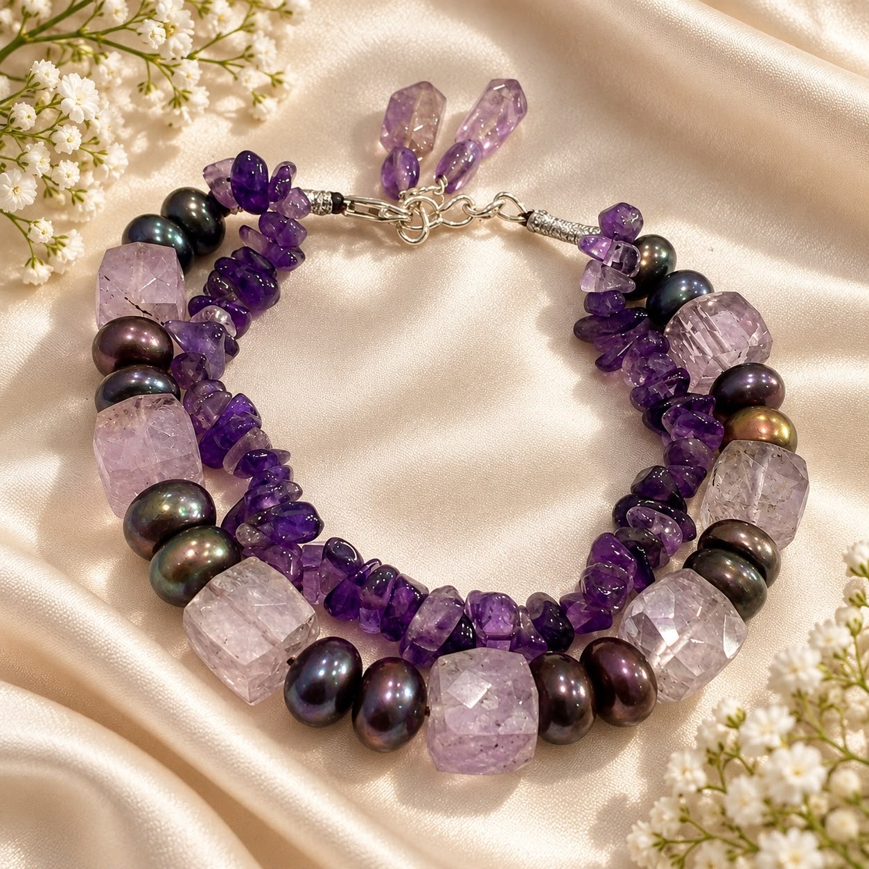 Amethyst & Black Pearl Bracelet