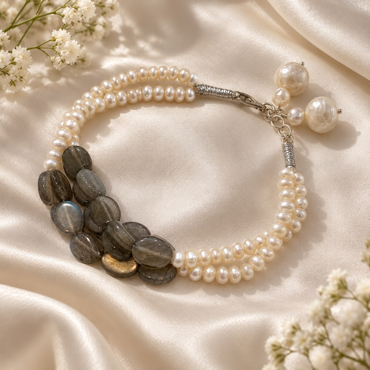 Labradorite & Freshwater Pearl Bracelet