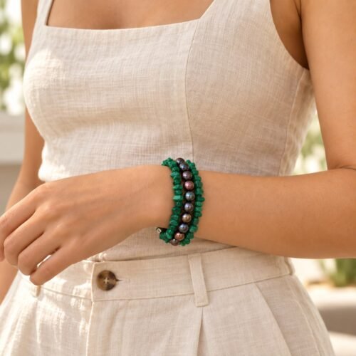 Malachite Bracelet with Pearl