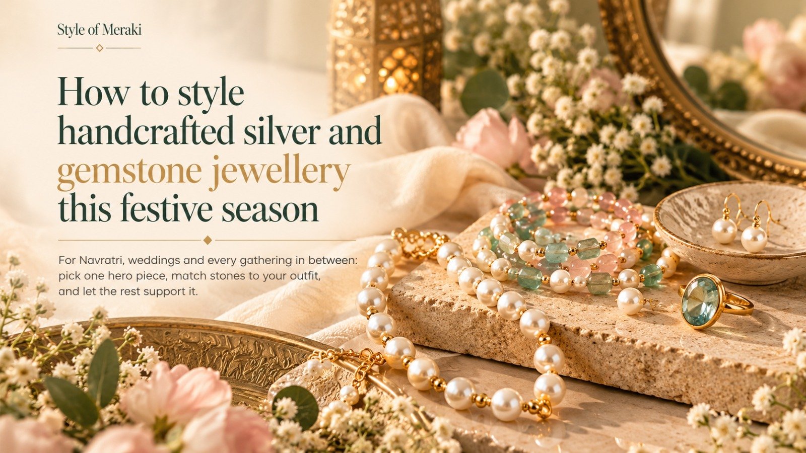 The question is “How to style handcrafted silver and gemstone jewellery this Navratri season