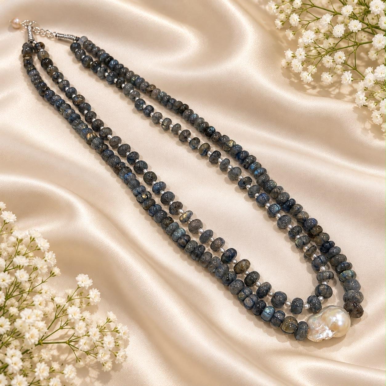 Labradorite pearl necklace