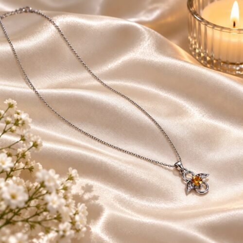 Citrine Angel Silver Pendant Necklace