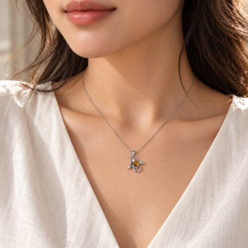 Citrine Angel Silver Pendant Necklace