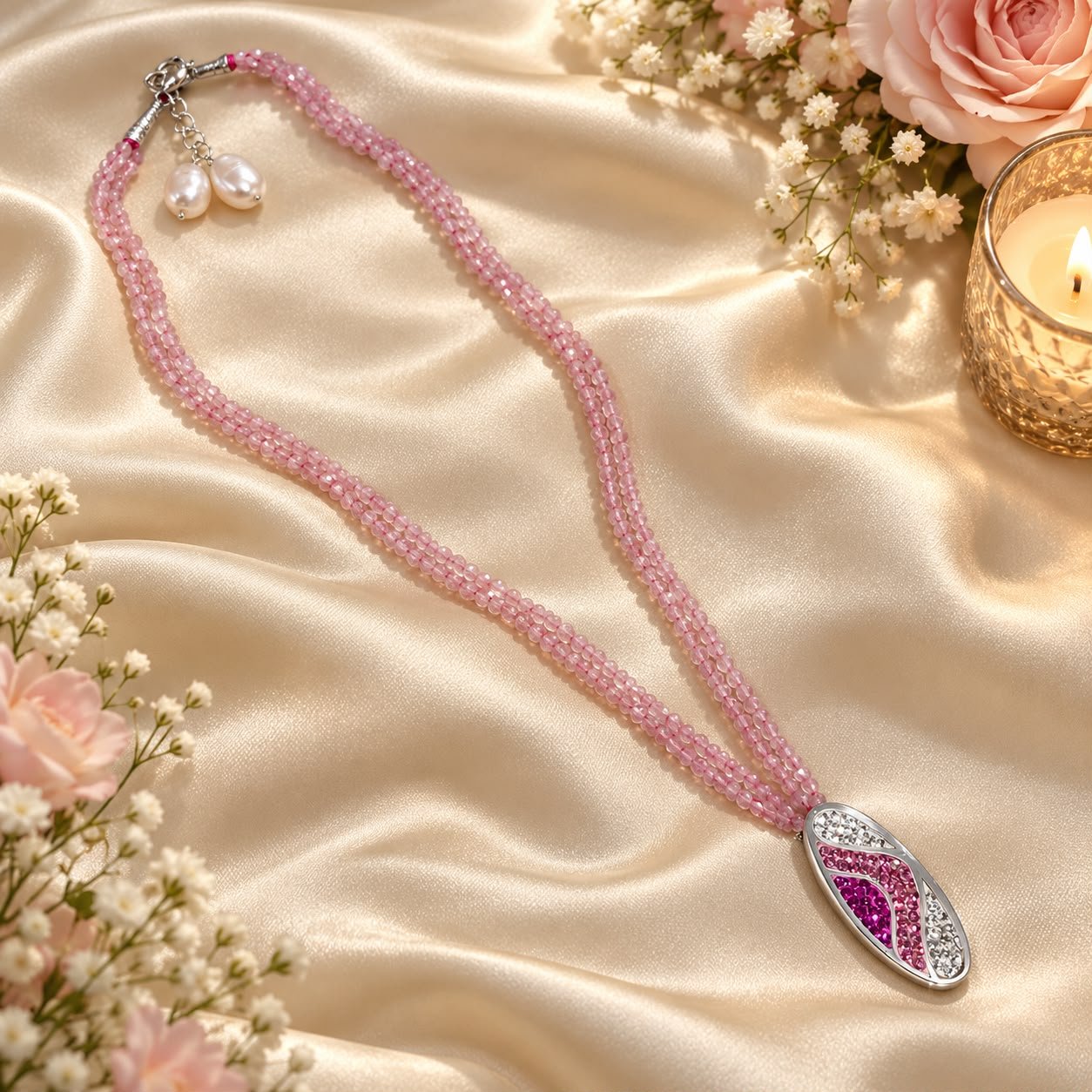 Rose quartz silver pendant