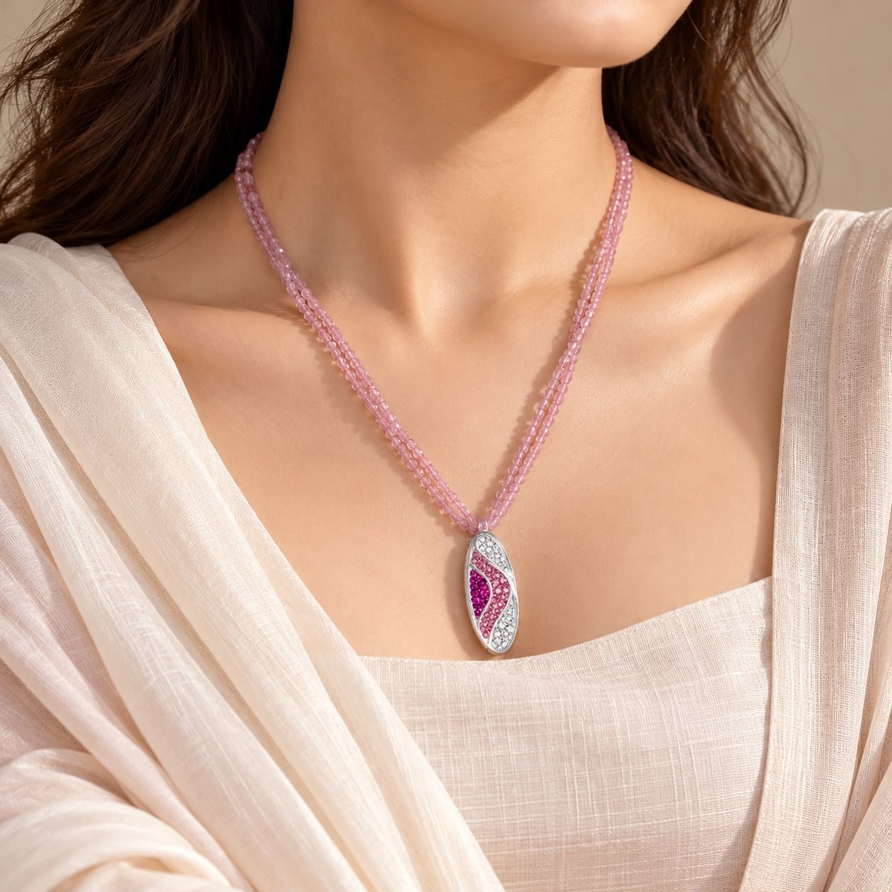 Rose quartz silver pendant