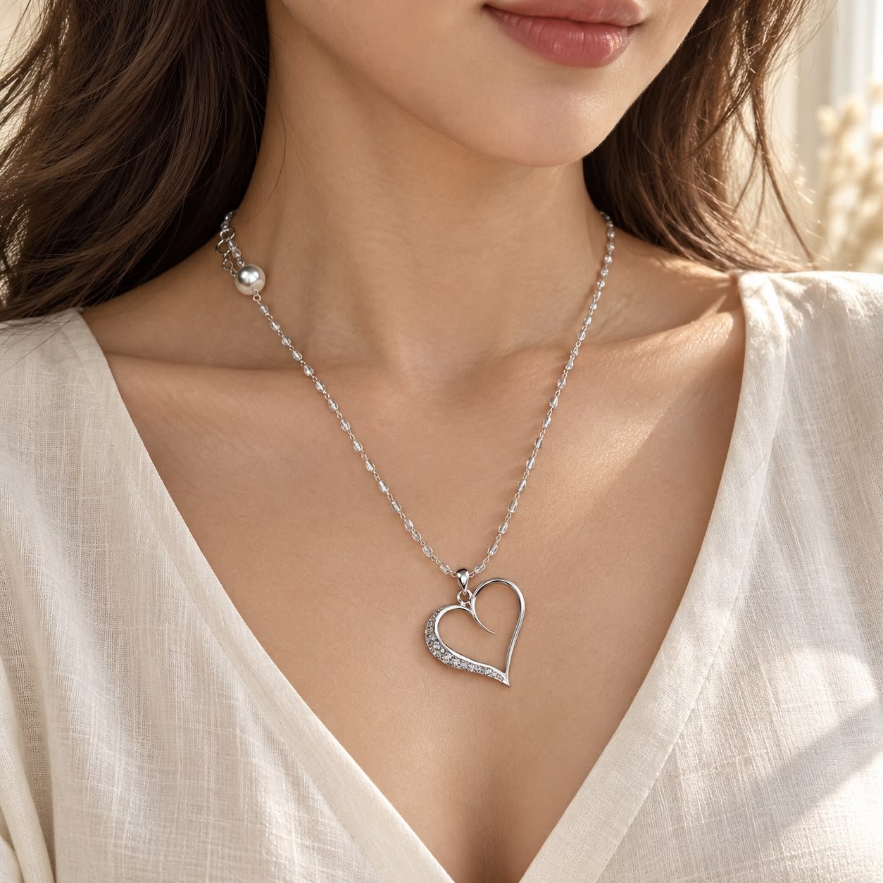 Pearl heart silver pendant