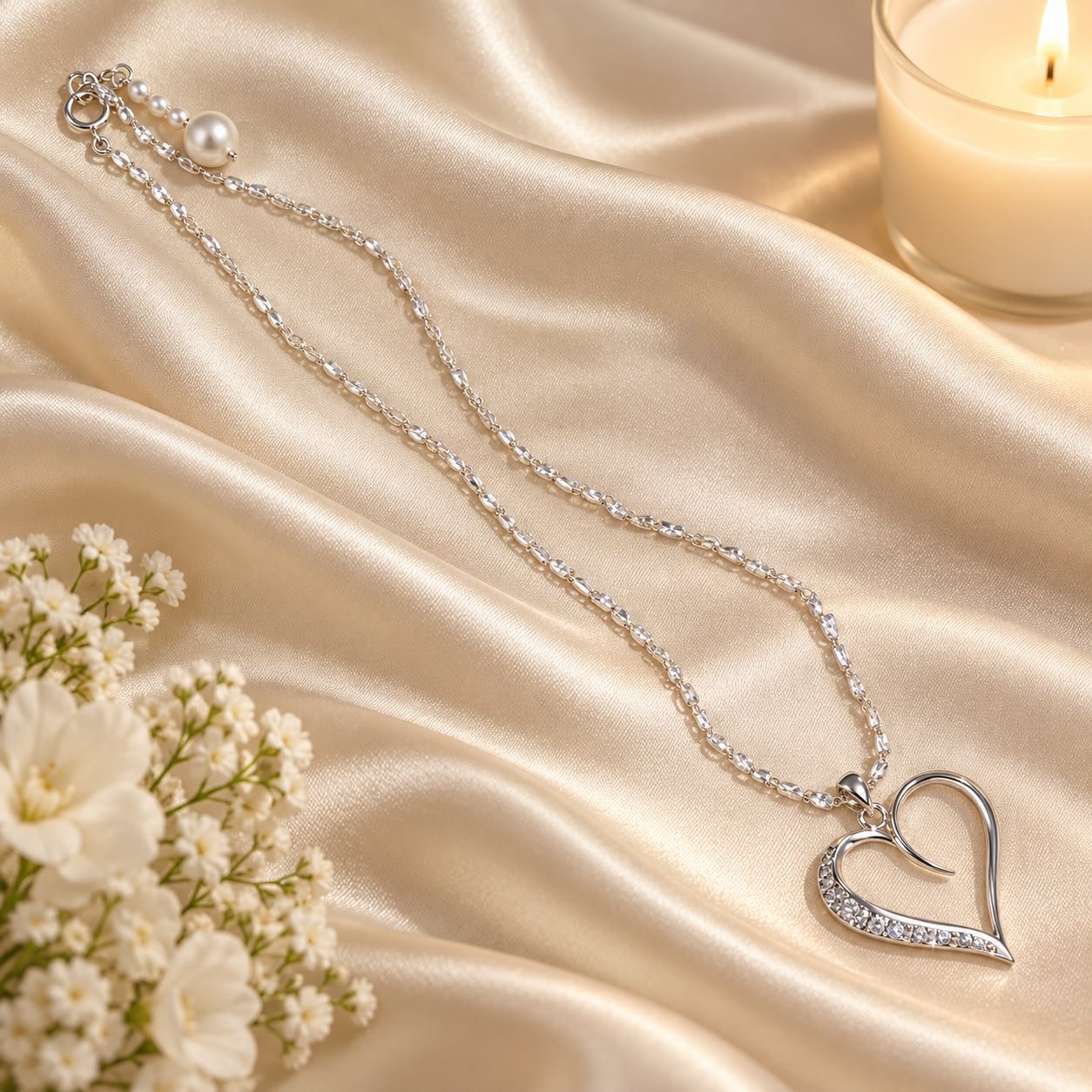 Pearl heart silver pendant
