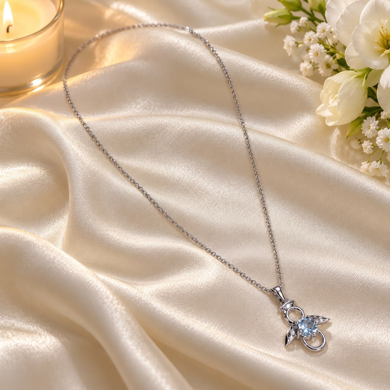 Aquamarine angel silver pendant